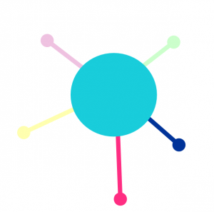 Illustration med färgglad cirkel med utåtgående spröt som symbolisear länkar ut i världen